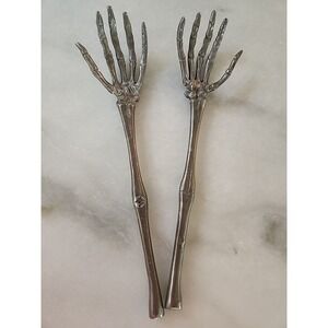 2/Halloween 13" Aluminum Skeleton Hands /Bones Salad Tongs Server Set
